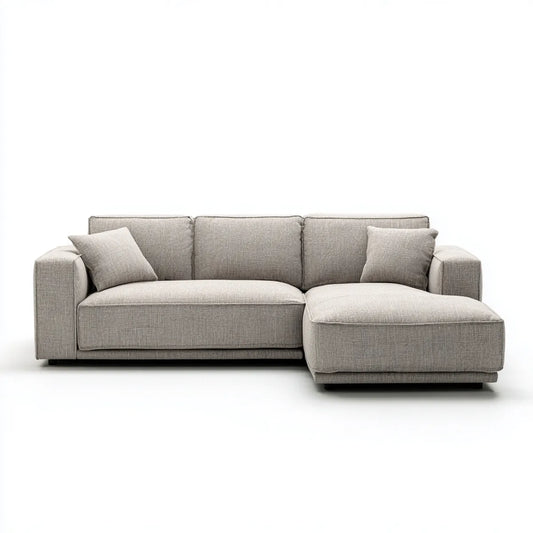 Sofa, Kanapa narożna z recyrem na prawej szarej, szarej, 280 x 160 x 85 cm poliestrowej tkaniny tkackiej 3-fotelik