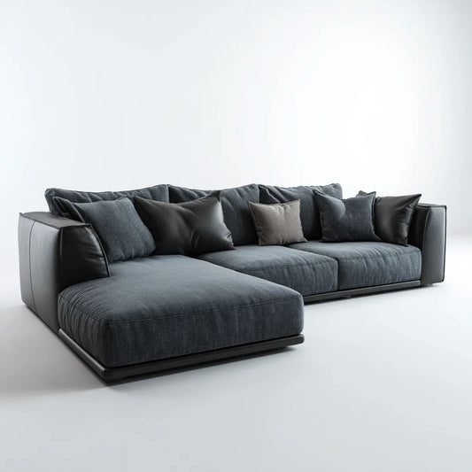Sofa, Kanapa narożna z czarnym antracytem z lewym zwrotnikiem 310 x 170 x 85 cm poliester PU sztuczna skóra kształt litery L