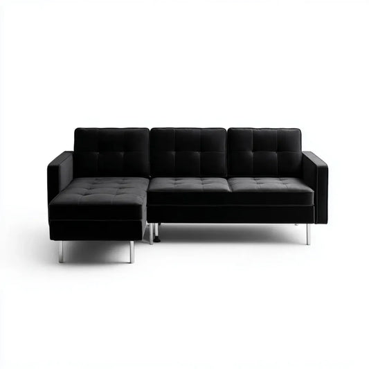 Sofa, 3-osobowa kanapa narożna z szezlongiem Czarna 252 x 153 x 80 cm sztuczna skóra PU