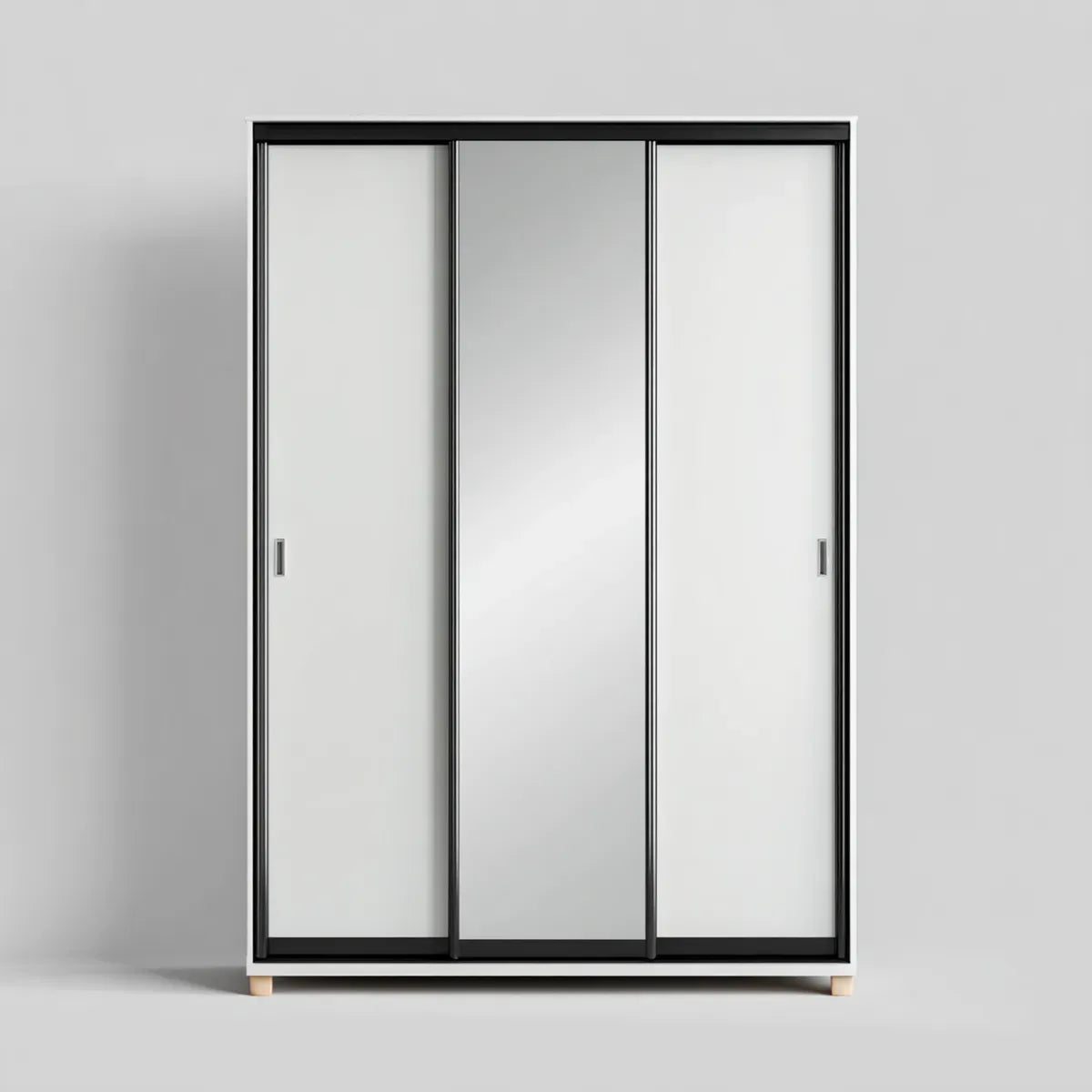 Szafa 3-drzwiowa przesuwne białe i czarne z lustrem 150 x 60 x 200 cm w prostokątnym kształcie płyty truciolar melaminy